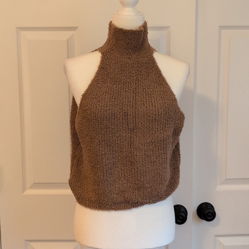 Cupshe Fuzzy Brown Cowl Neck Two Piece Tunic Sweater - Picture 7 of 10